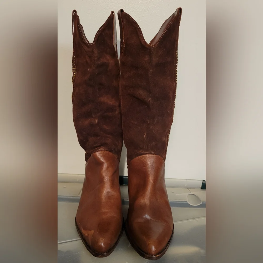 Pazzo Brown Western Leather Boots Size 10 Cowboy Style Pull Distressed Leather - Picture 2 of 9